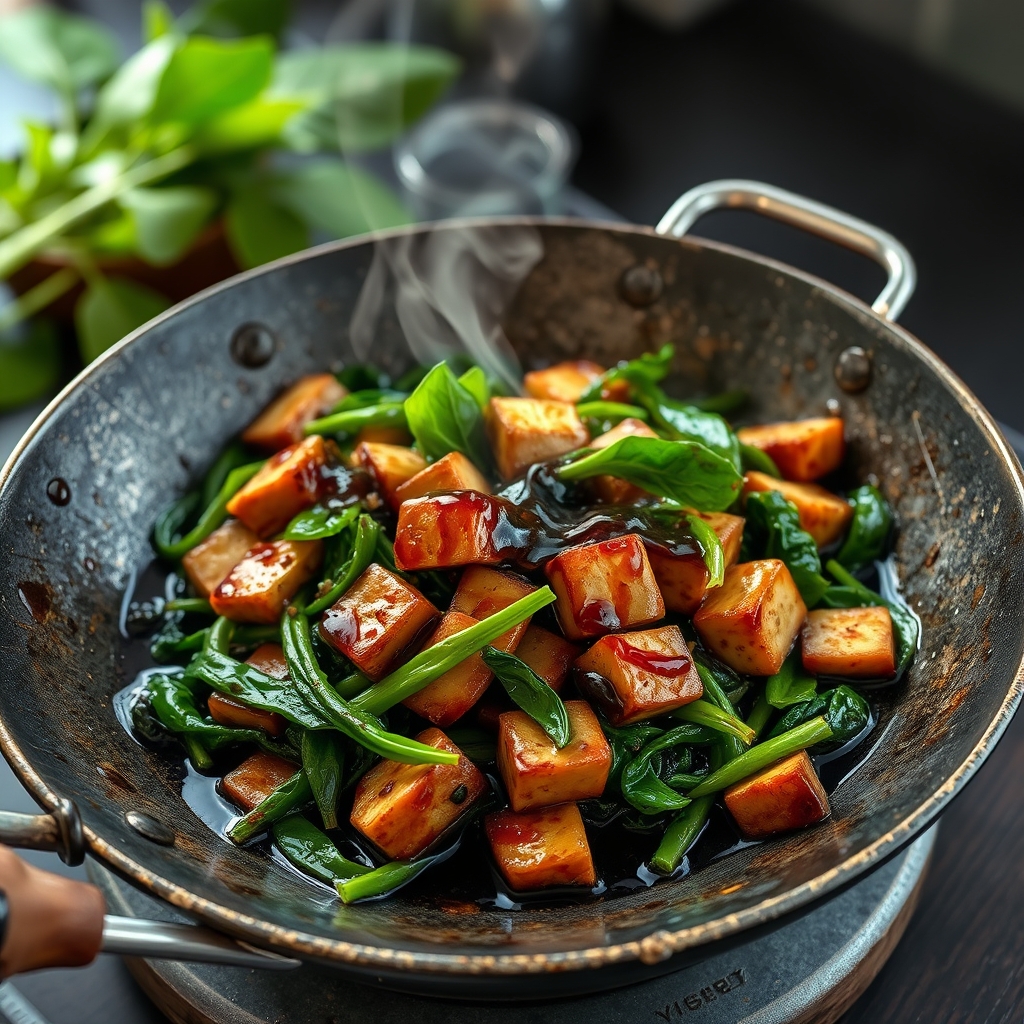 Tumis Kangkung Bumbu Kecap dengan Tempeh
